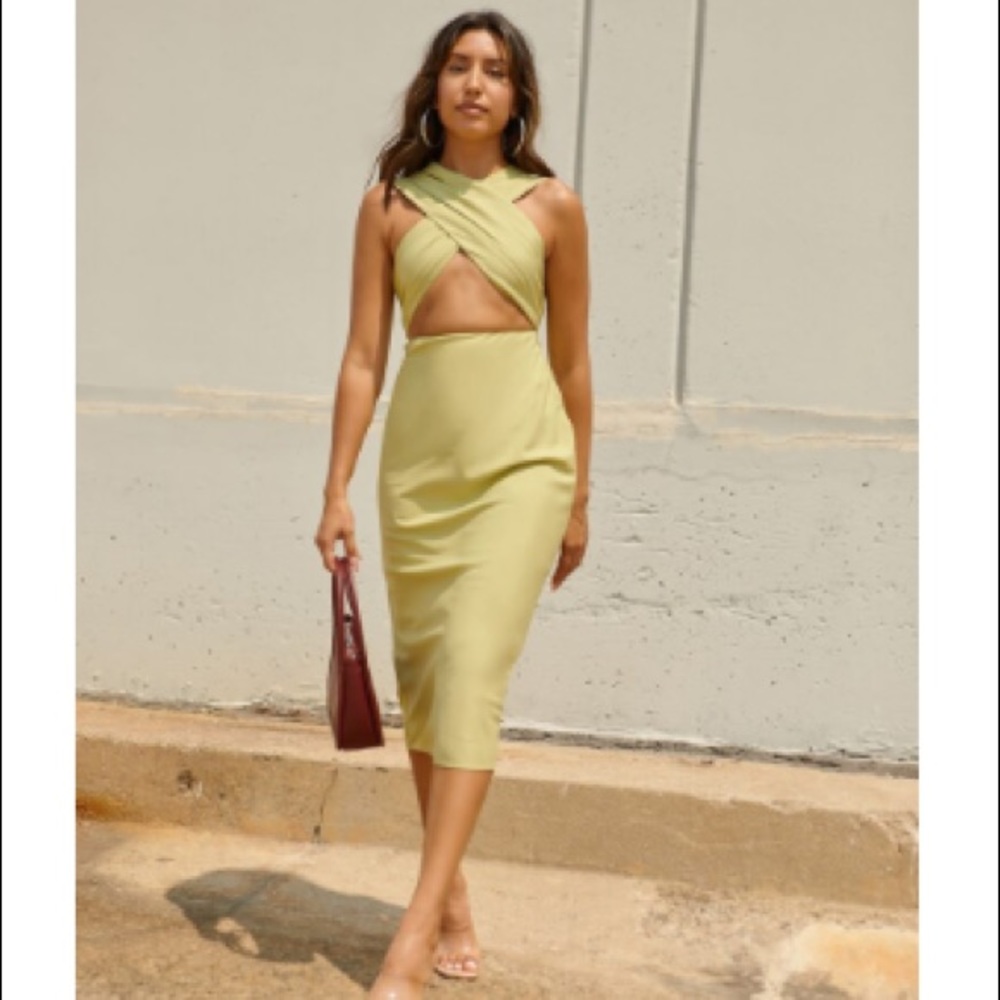 Green Crossover Halter Midi Dress